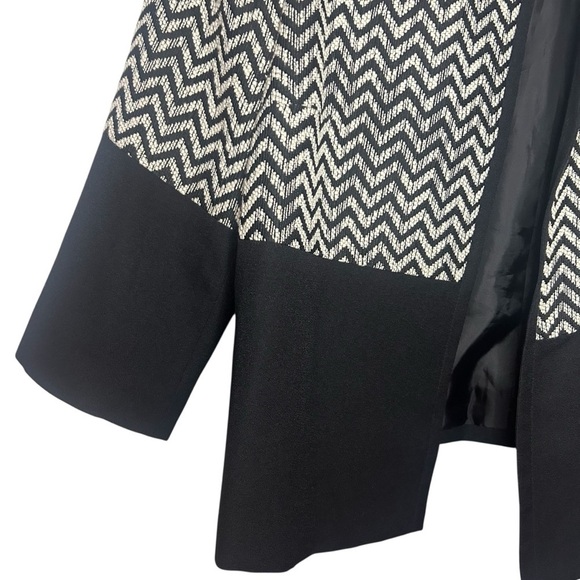 Kasper Black White Chevron Open Front Blazer 3/4 Sleeve Size 12 - Picture 3 of 7